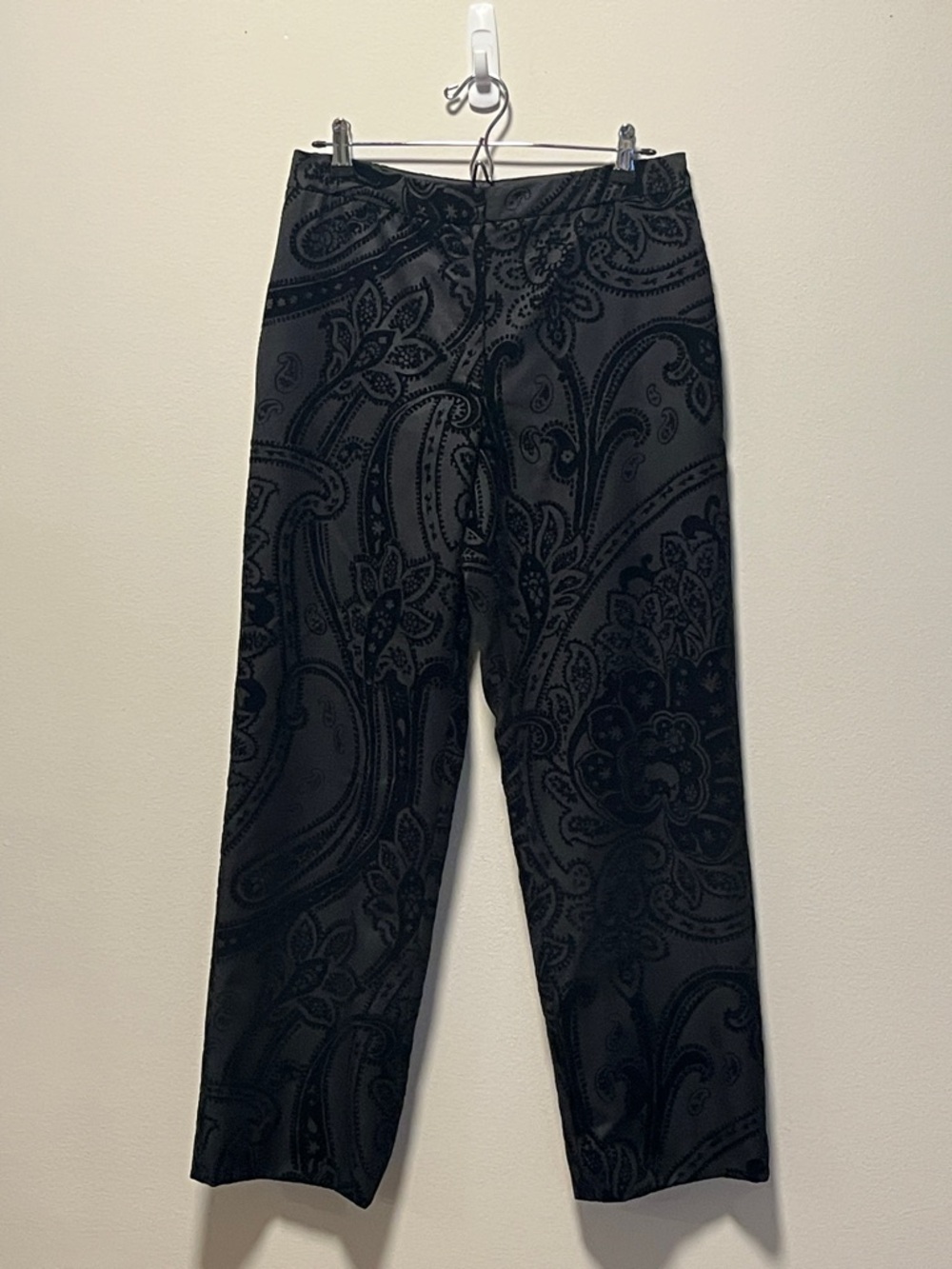 LAFAYETTE 148 Black Paisley Velvet-Detail Dress 100% Wool Pants, Size 10